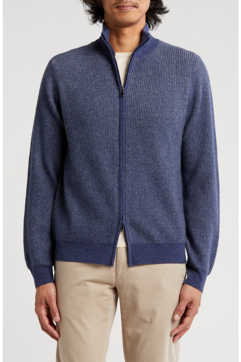 Rib Cashmere Zip Jacket, Main, color, BLUGY