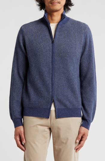 Amicale Rib Cashmere Zip Jacket In Blue