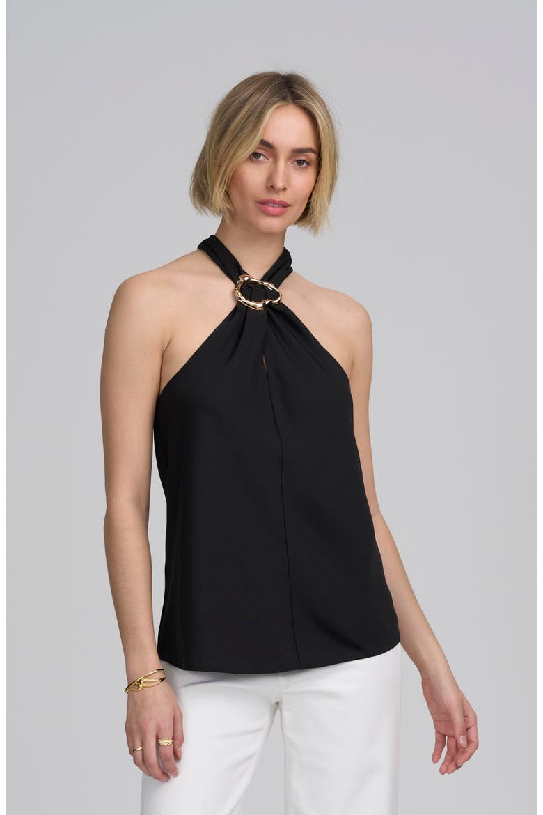 Woven Halter Hardware Top, Main, color, BLACK