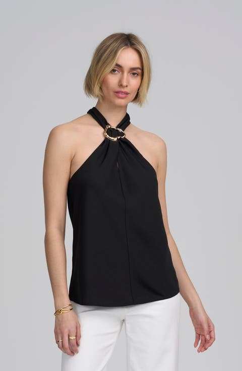 Woven Halter Hardware Top