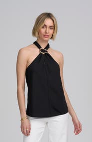 ELLE Collection Woven Halter Hardware Top