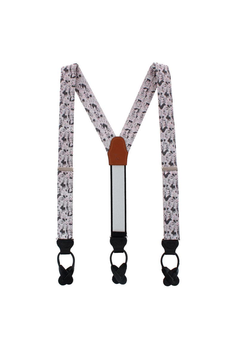 Vintage Vixen Novelty Silk Button End Suspenders, Alternate, color, Silver and Black