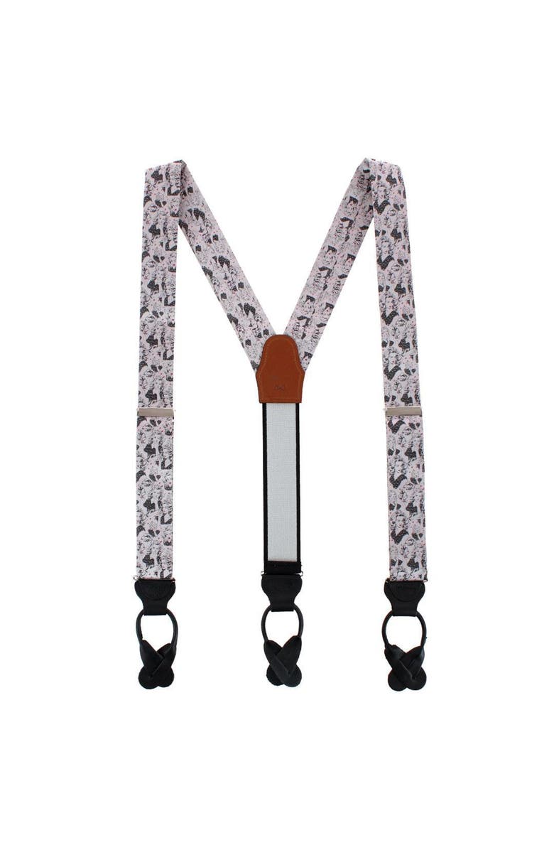 Trafalgar Vintage Vixen Novelty Silk Button End Suspenders, Alternate, color, Silver And Black