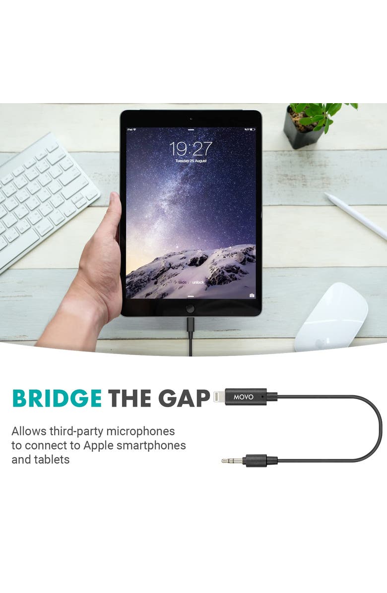MOVO IMA-4 TRS to Lightning Adapter - Compatible with iPhone and iOS Devices, Alternate, color, Black