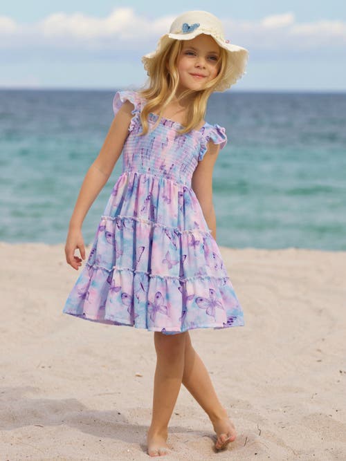 Mia Belle Girls Kids' Spring Butterflies Smocked Tiered Dress