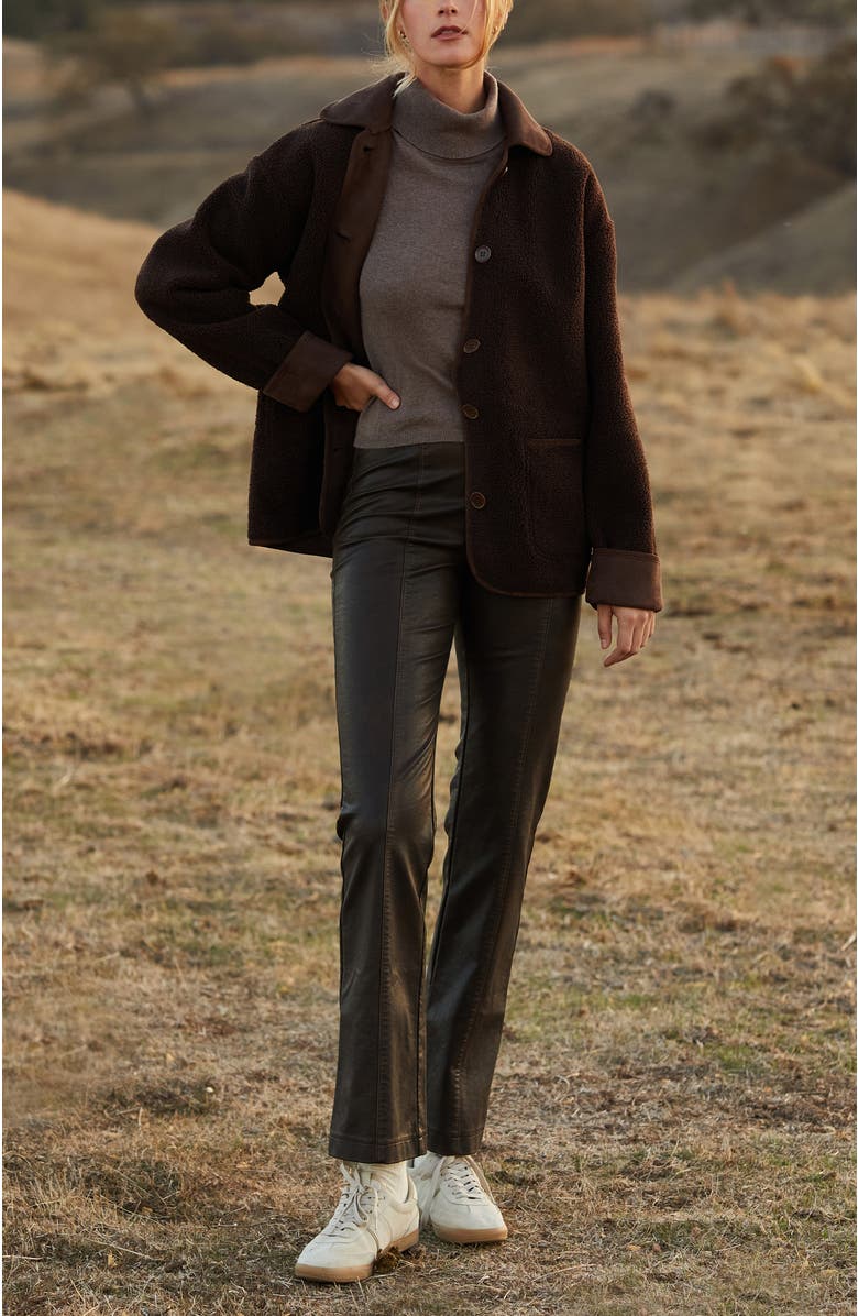 CRESCENT Contrast Collar Shearling Jacket, Alternate, color, Espresso