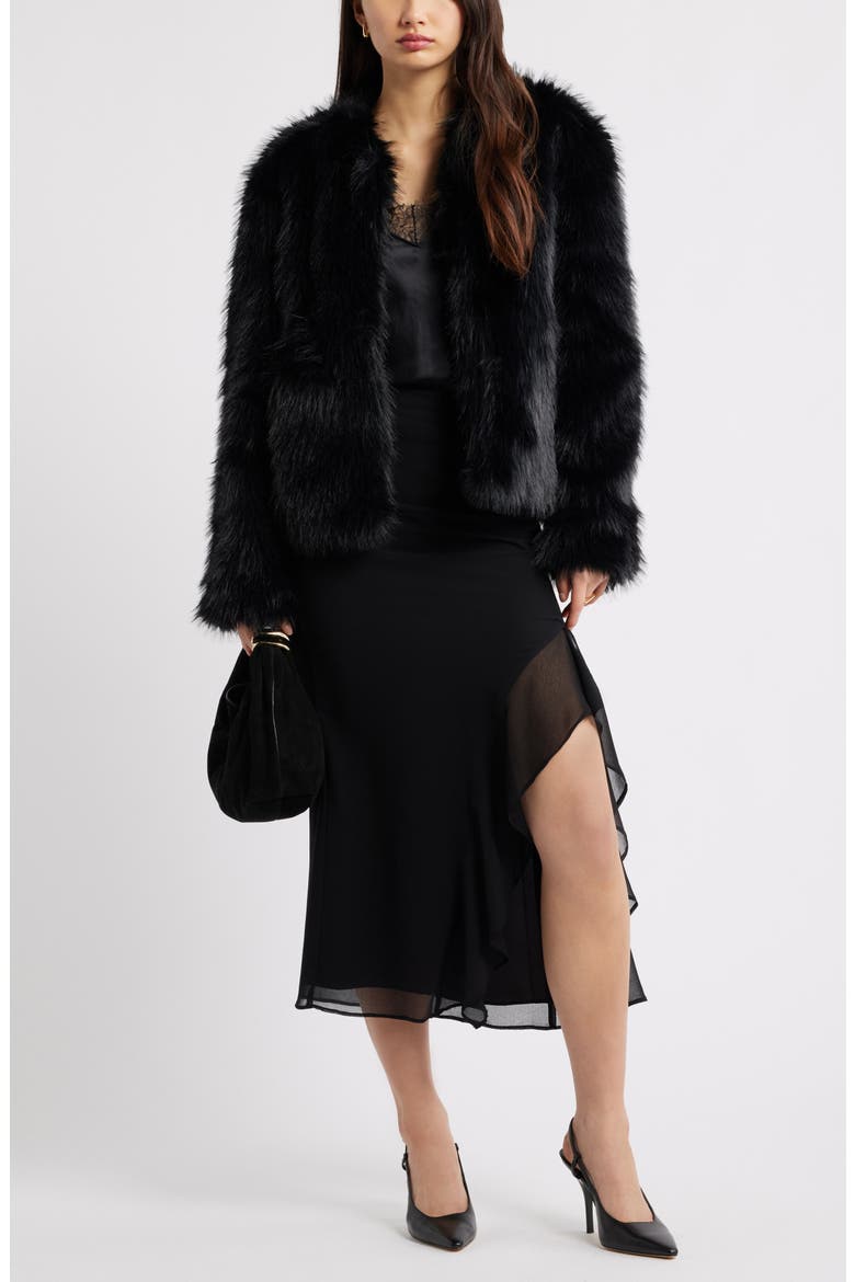 Ruffle Chiffon Midi Skirt, Alternate, color, BLACK