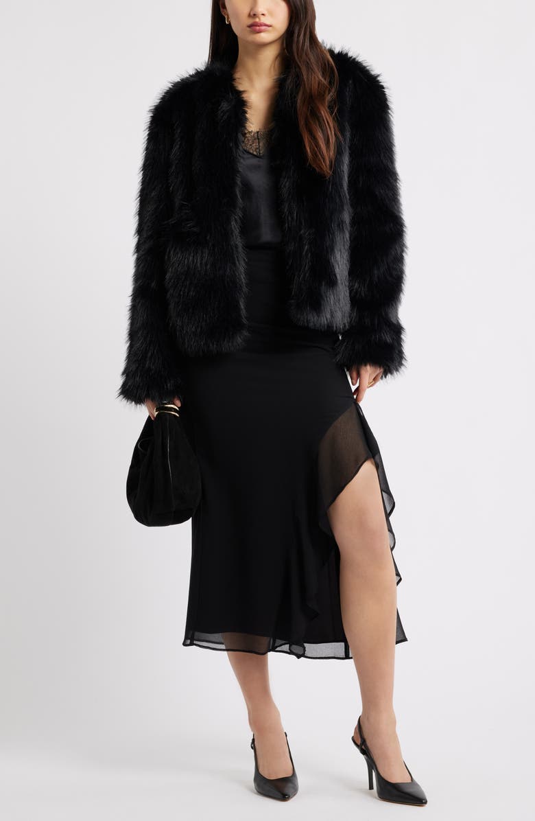 Open Edit Ruffle Chiffon Midi Skirt, Alternate, color, Black