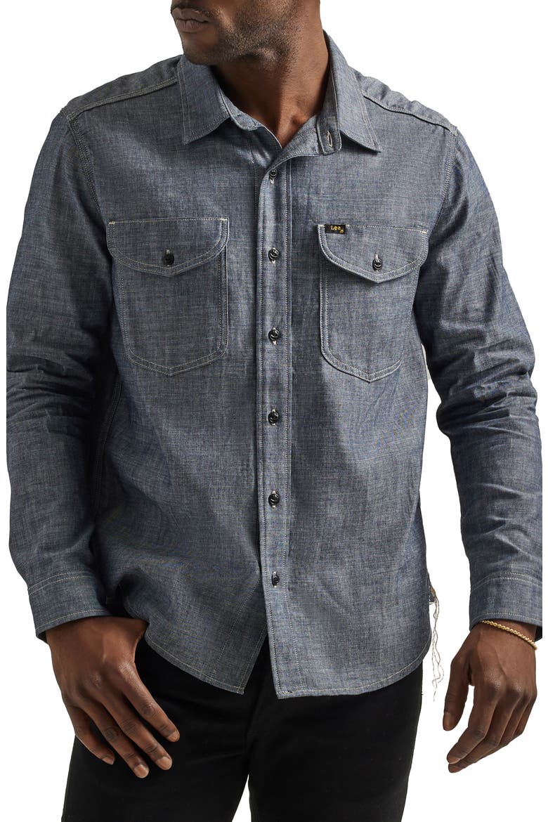 101 '70s Cotton Chambray Button-Up Shirt, Main, color, DRY INDIGO