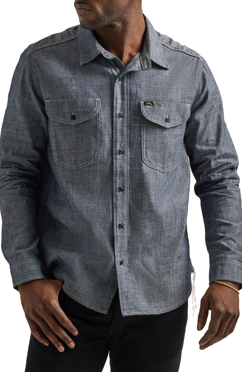 Lee 101 '70s Cotton Chambray Button-Up Shirt, Main, color, Dry Indigo