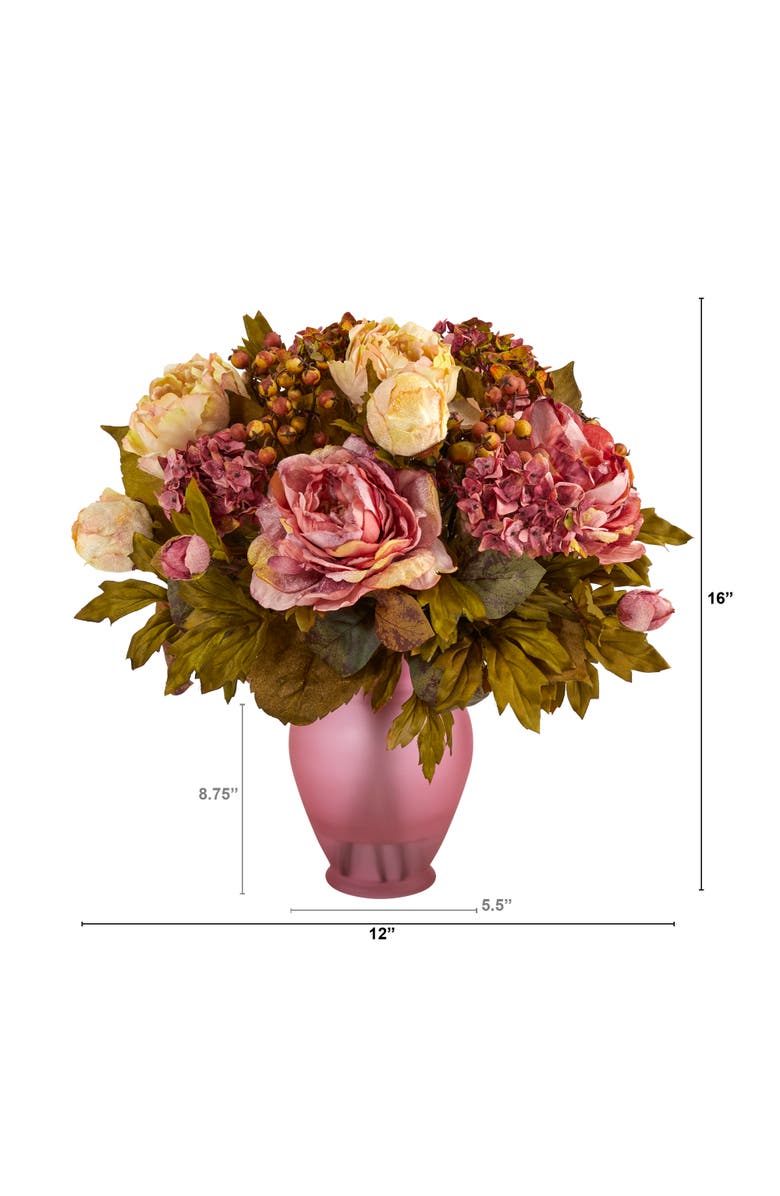NEARLY NATURAL 16-in Peony Artificial Arrangement in Rose Colored Vase, Alternate, color, Pink