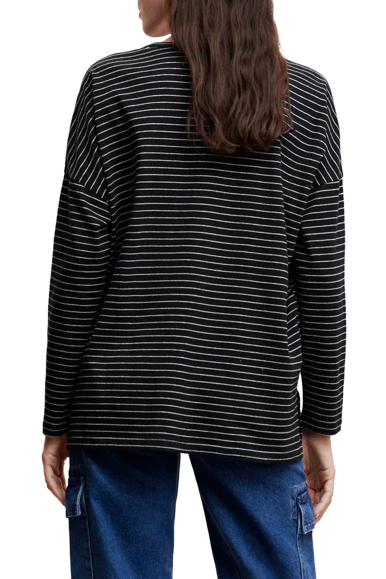 Stripe Long Sleeve Cotton & Linen T-Shirt, Alternate, color, BLACK