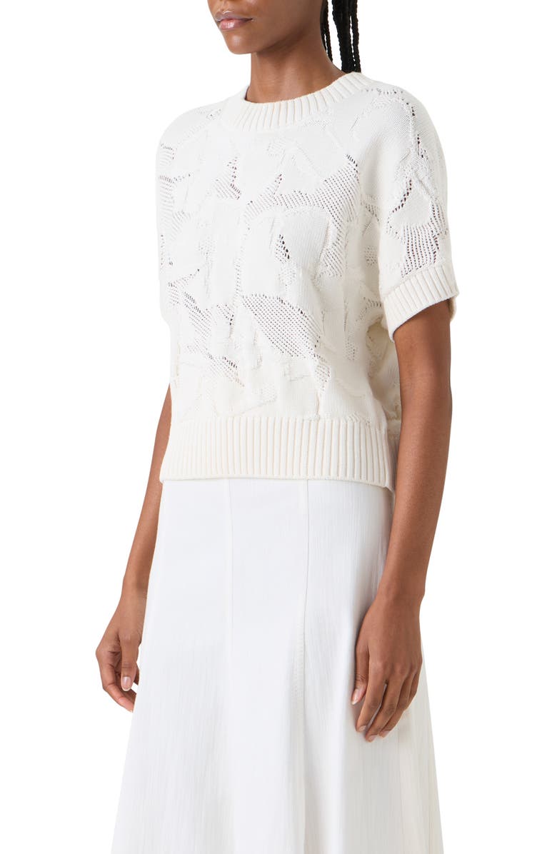 Akris punto Chunky Ajour Short Sleeve Cotton Sweater, Alternate, color, Cream