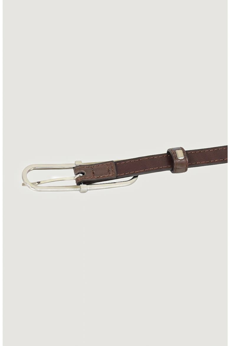 Minimal Design Oval Buckle Leather Belt, Alternate, color, Brown