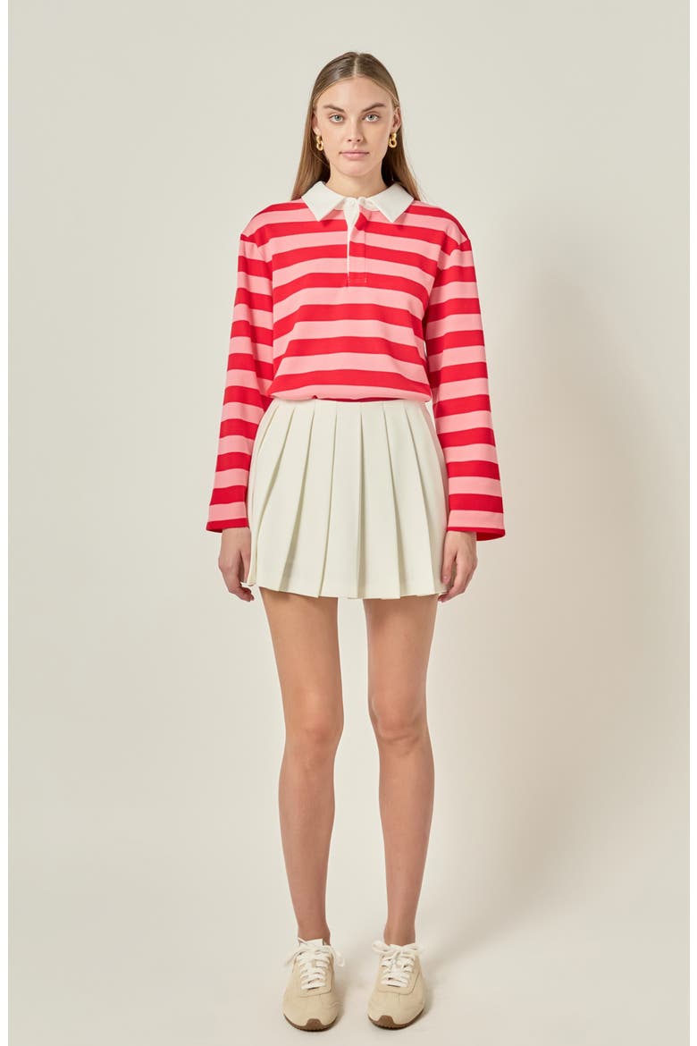 Striped Long Sleeve Polo, Alternate, color, RED/ PINK