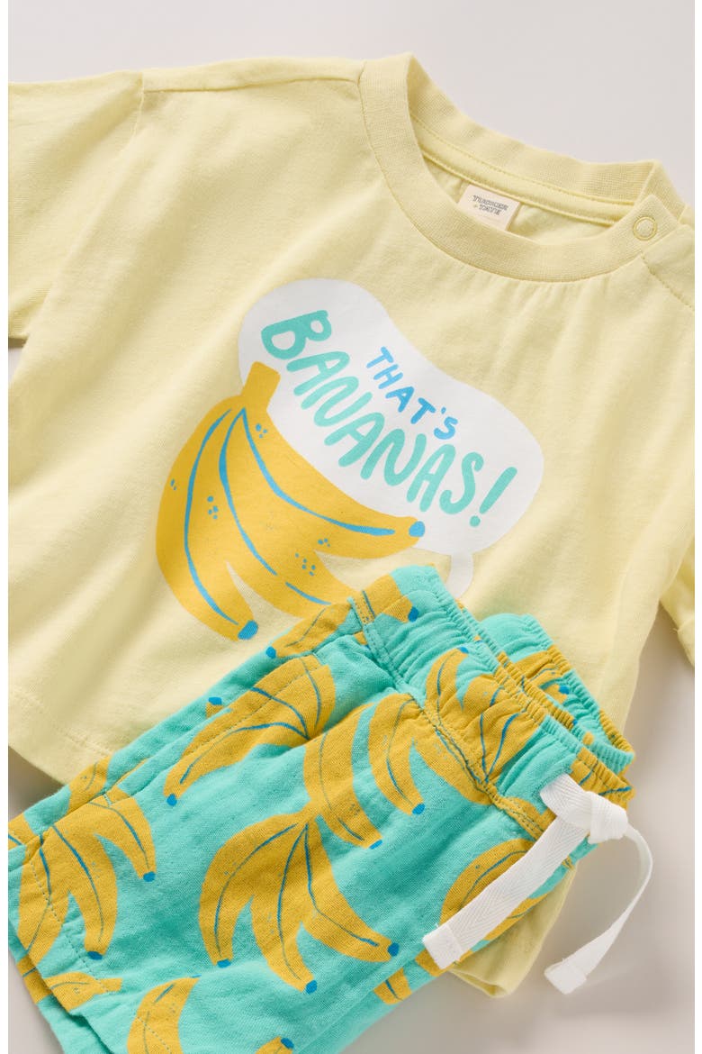 Graphic Cotton T-Shirt & Shorts Set, Alternate, color, YELLOW BANANAS- TEAL BUNCHES