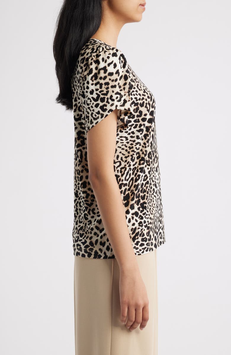 AK ANNE KLEIN Leopard Print Tulip Sleeve Top, Alternate, color, Anne Black Multi
