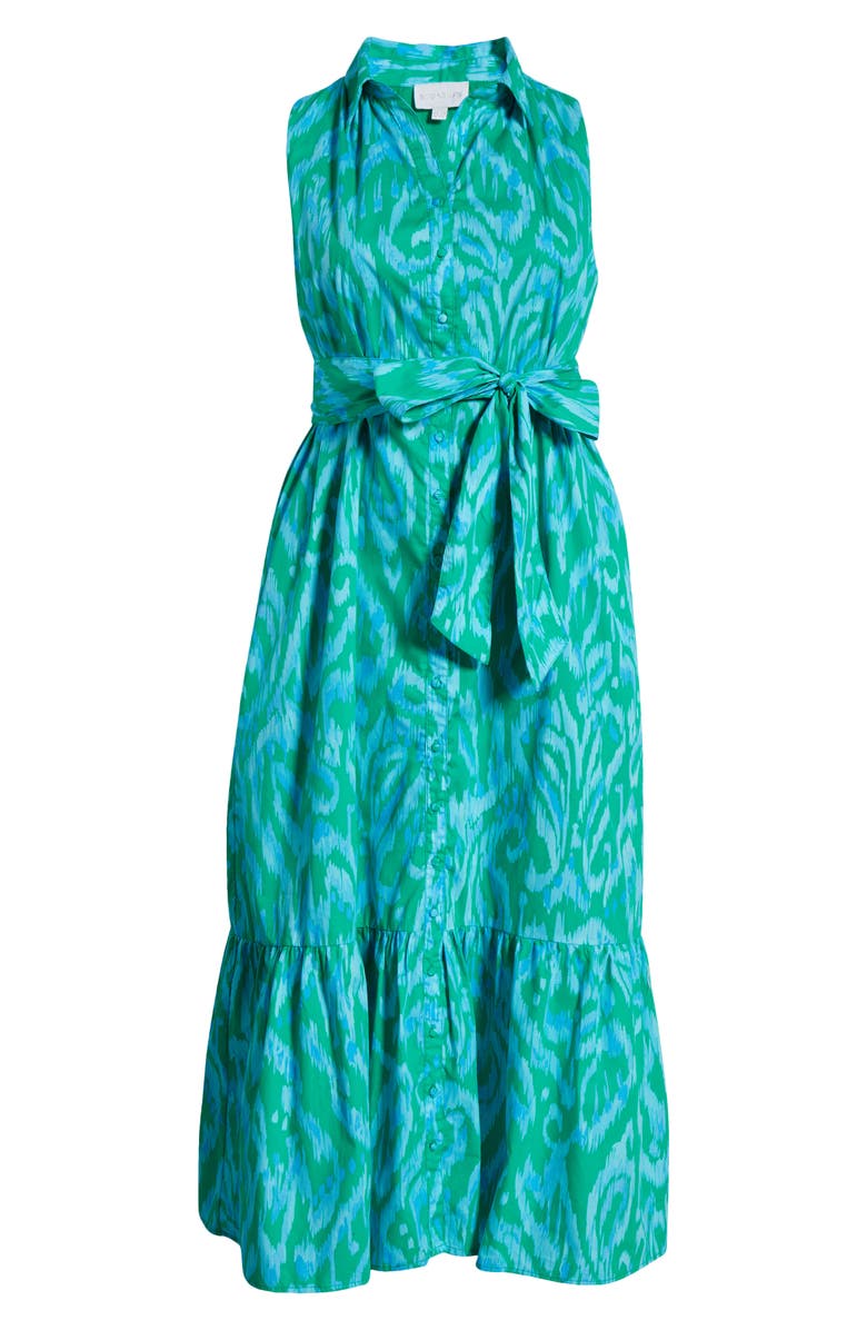 SUGARLIPS Penola Cileah Woodcut Floral Print Cotton Maxi Dress, Alternate, color, Kelly Green/ Cerulean Blue