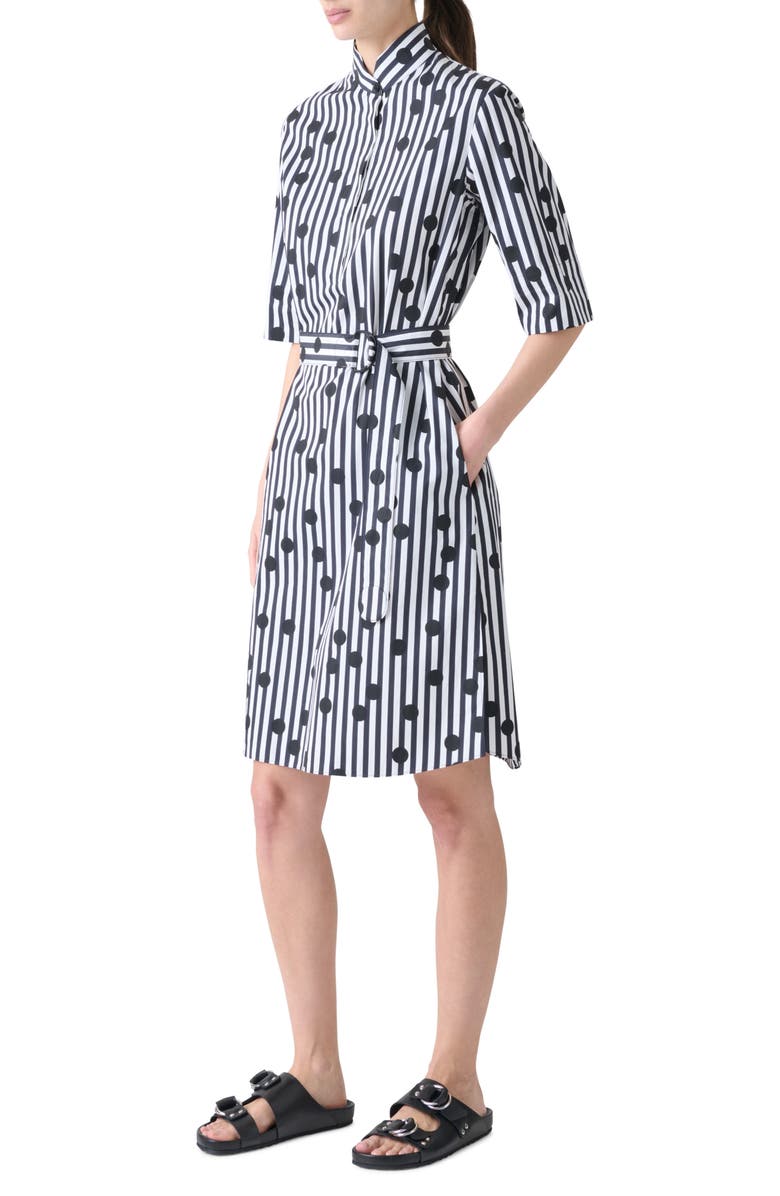 Akris punto Polka Dot Stripe Belted Shirtdress, Alternate, color, Cream-Black