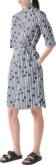 Polka Dot Stripe Belted Shirtdress