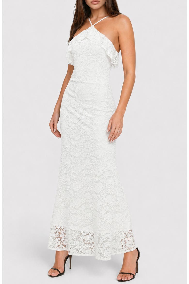 Lace Ruffle Halter Maxi Dress, Alternate, color, IVORY