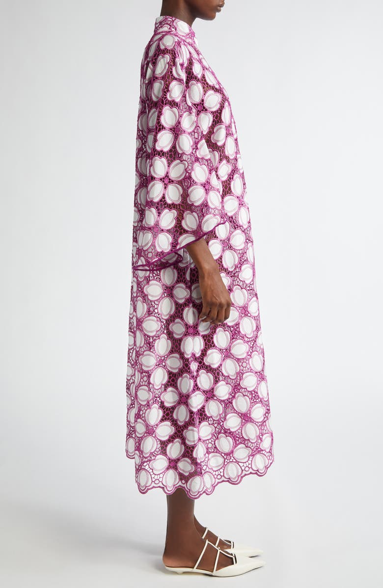 La Vie Style House Tulip Appliqué Eyelet Cover-Up Caftan, Alternate, color, Maroon