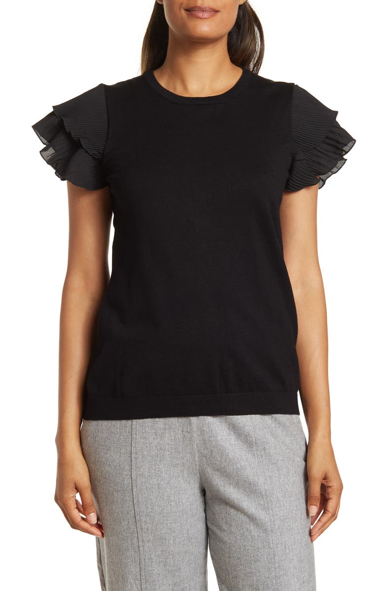 Adrianna Papell Crewneck Tiered Ruffle Sleeve Top, Main, color, 