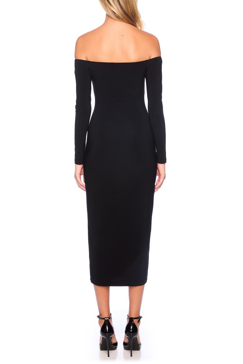 Off the Shoulder Long Sleeve Matte Jersey Maxi Dress, Alternate, color, BLACK