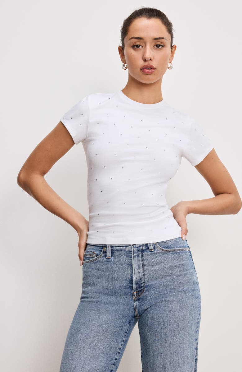 Good American Crystal Baby Tee, Alternate, color, White001