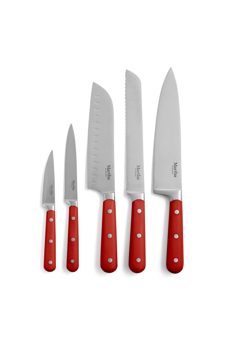 Eastwalk 14-Piece Forged Stainless Steel Knife Block Set with Acacia Wood Block, Alternate, color, Red
