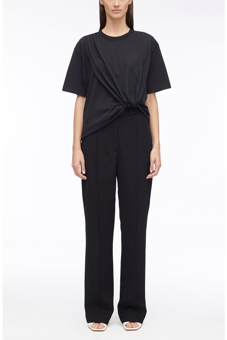 Draped Cotton Jersey T-Shirt, Alternate, color, BLACK