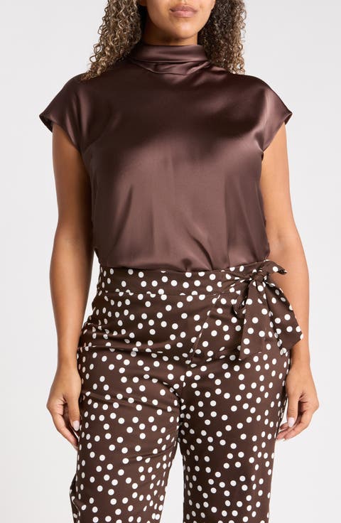 Cowl Neck Scarf Detail Satin Top