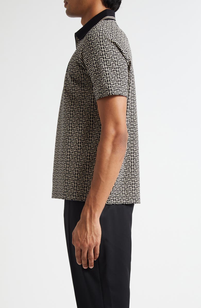 Balmain Couture Label Monogram Jacquard Half Zip Polo, Alternate, color, Gfe Ivory/Black