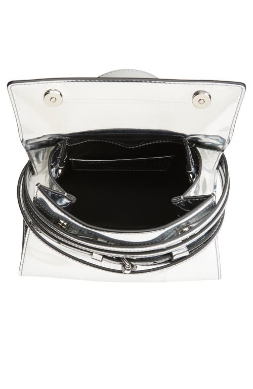 Moschino Tie Me Metallic Leather Handheld Bag In Silver