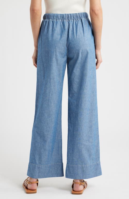 Alex Mill Riley Tie Waist Wide Leg Chambray Pants In Blue