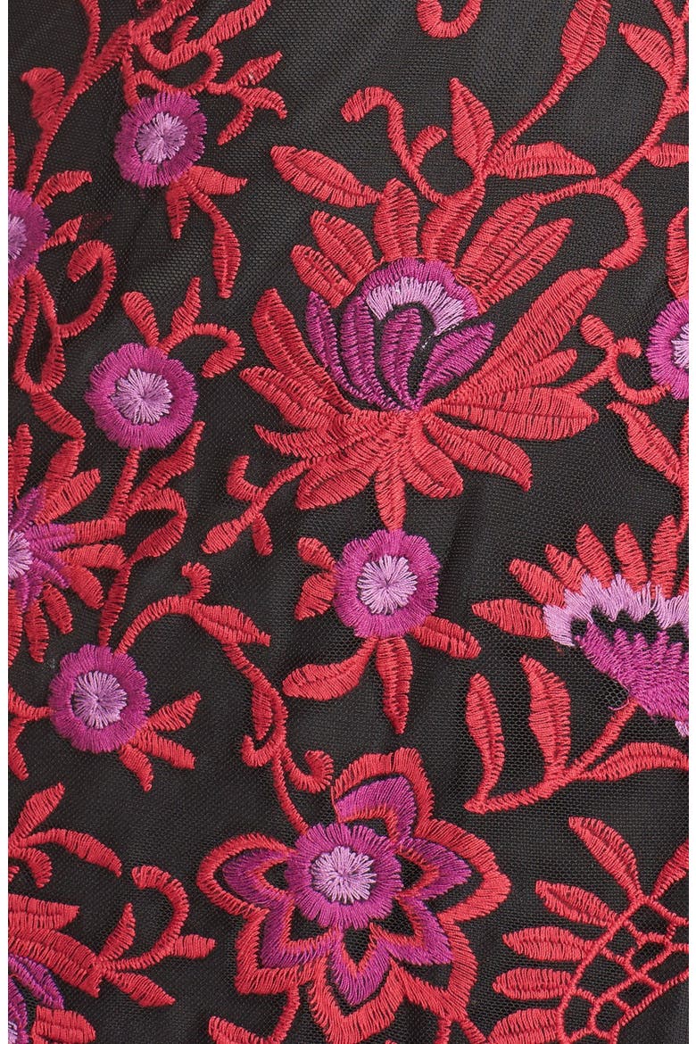 Embroidered Mesh Fit & Flare Dress, Alternate, color, RED MULTI