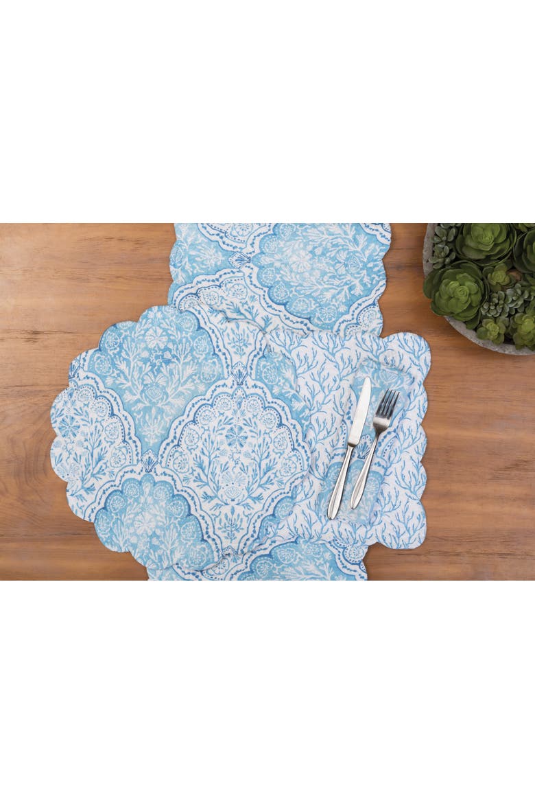 Chinoiserie Coast Reversible Graphic Print Machine Washable Hemstitch Napkins Set of 6, Alternate, color, Blue