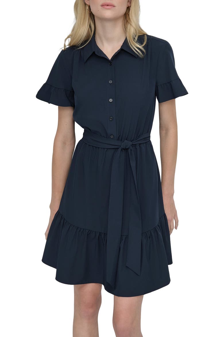 Ruffle Mini Shirtdress, Alternate, color, NAVY