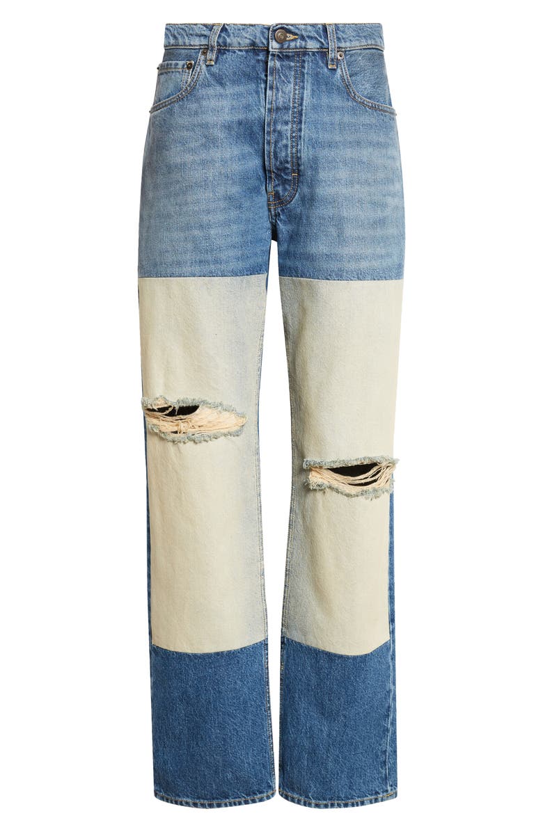 Maison Margiela Ripped High Waist Patchwork Panel Straight Leg Jeans, Main, color, Medium Blue