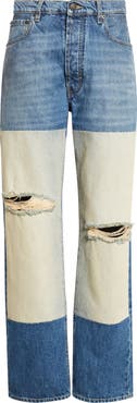 Maison Margiela Ripped High Waist Patchwork Panel Straight Leg Jeans