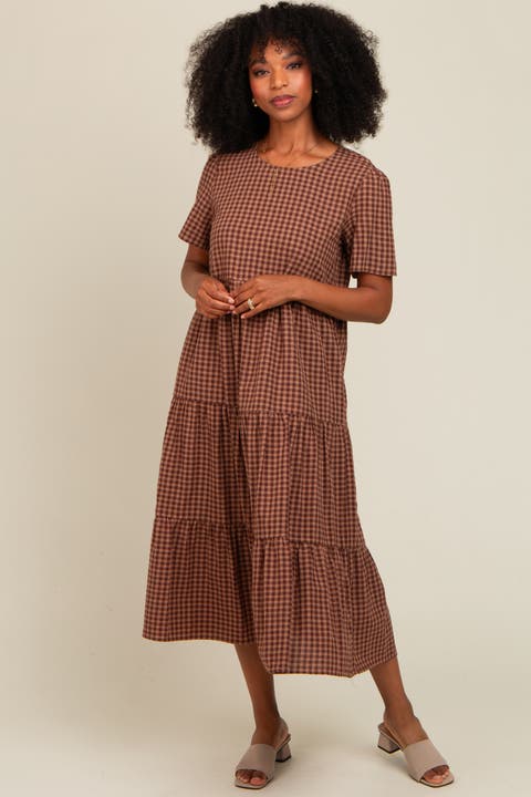 Gingham Tiered Midi Dress