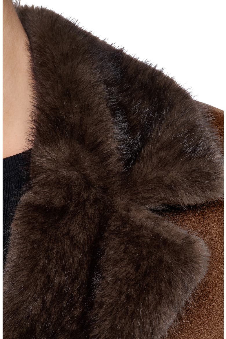 Belted Wool Blend Coat with Faux Fur Trim, Alternate, color, VICUNA