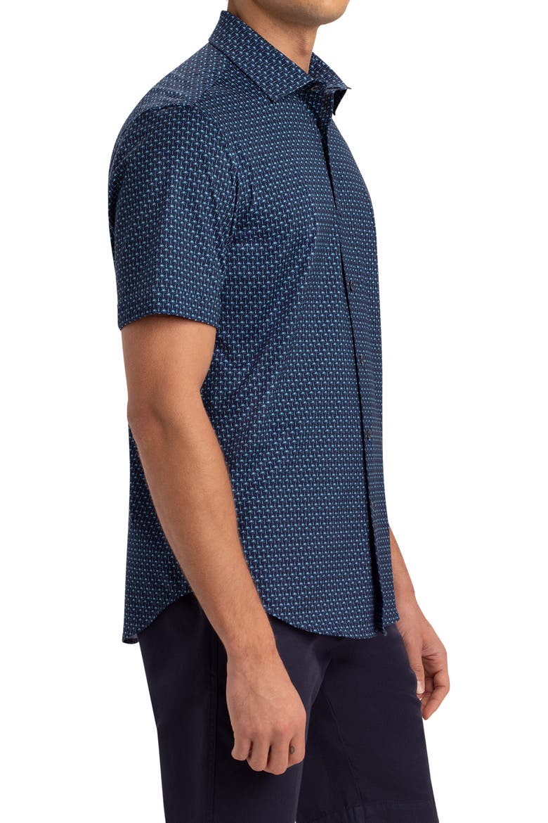 OoohCotton® Print Short Sleeve Button-Up Shirt, Alternate, color, NAVY