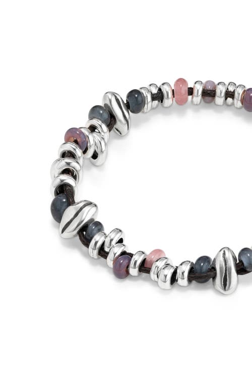 Unode50 Sterling Silver-plated Beaded Bracelet With Leather In Silver