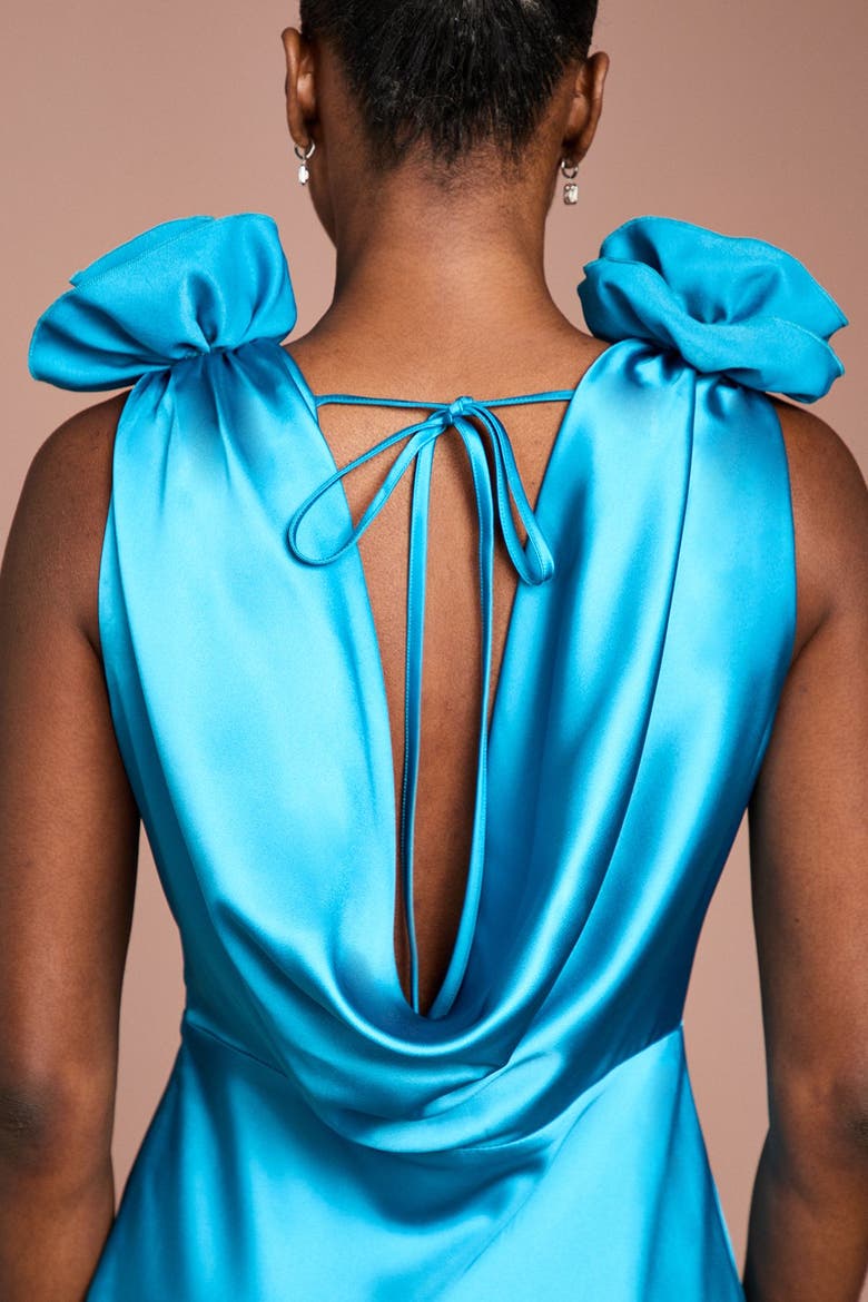 Corsage Satin V-Neck Maxi Dress, Alternate, color, Teal