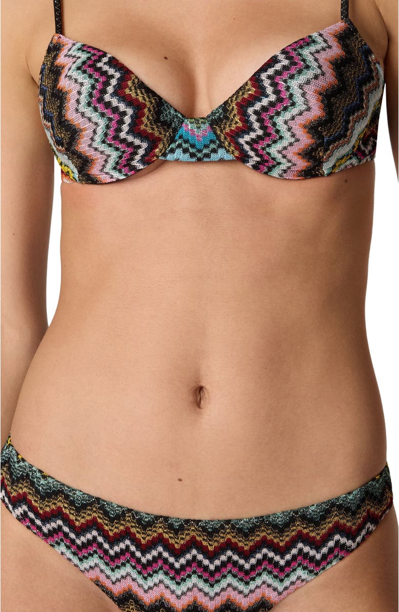 Missoni Balcony Bikini In Lamé Viscose With Zigzag Pixel-effect Pattern, Alternate, color, Black & Multicoloured