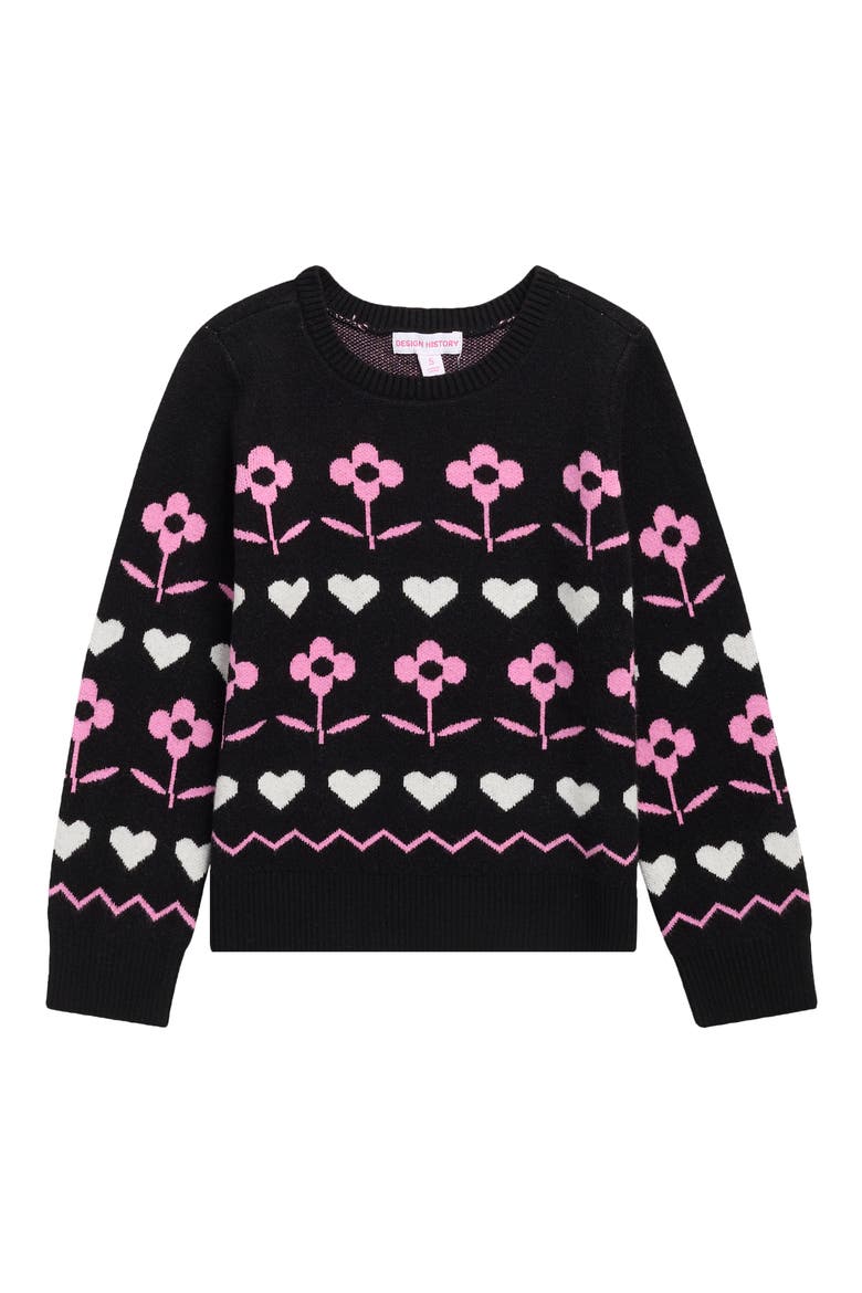 Kids' Flower Heart Sweater, Main, color, BLACK COMBO