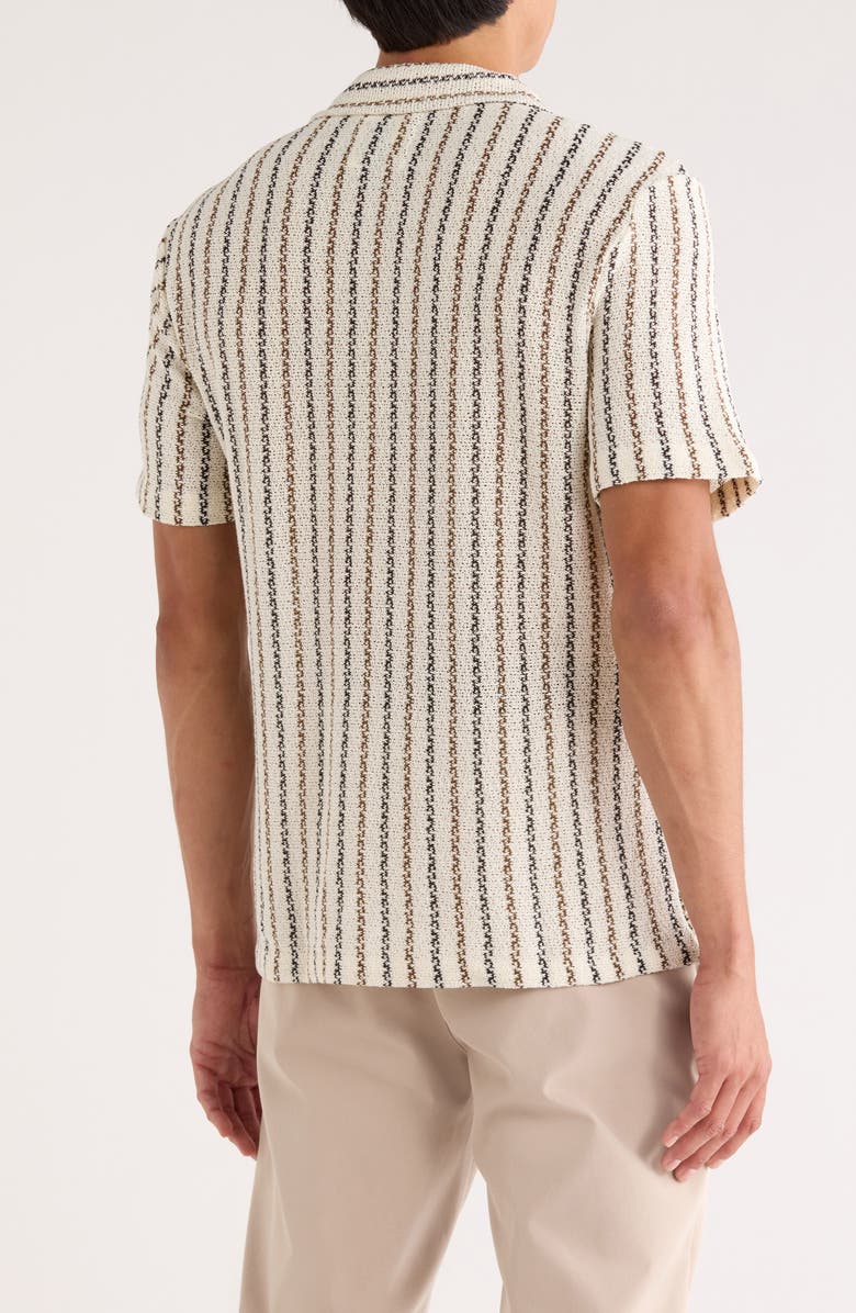 DENIM AND FLOWER Stripe Textured Camp Shirt, Alternate, color, Off White