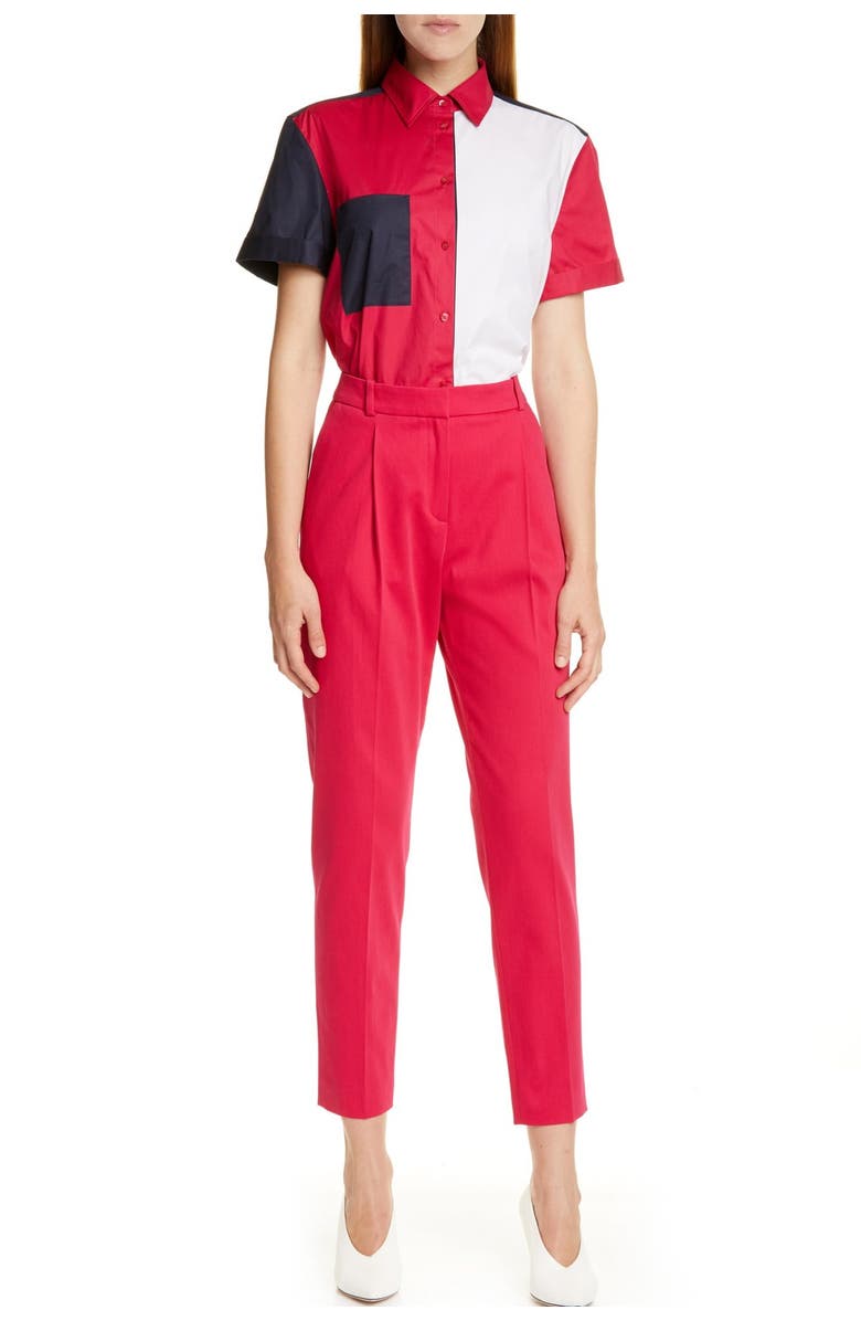 HUGO Harita Pleated Stretch Cotton Ankle Trousers, Alternate, color,