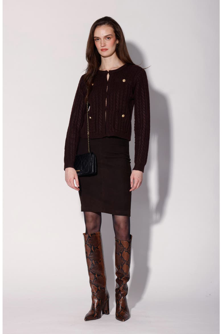 Giselle Cable Stitch Cardigan Sweater, Alternate, color, PLUM